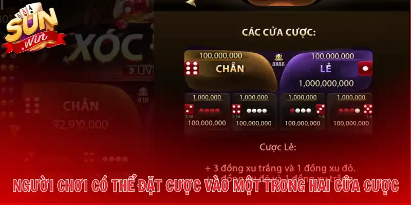 Người chơi có thể đặt cược vào một trong hai cửa cược